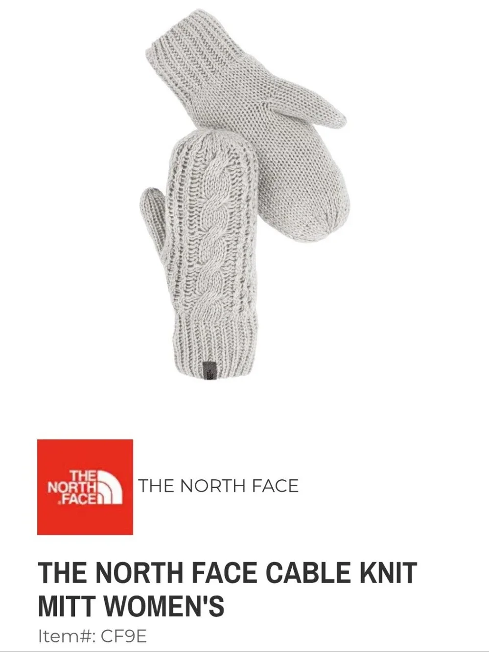 The North Face Wool Alpaca Blend Cable Knit Mitt Mittens Grey Women Size L to XL